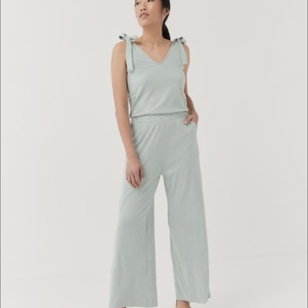 Pact | Sandshell The Field Tie Sleeve Cotton Hemp Jumpsuit Sage Green Med